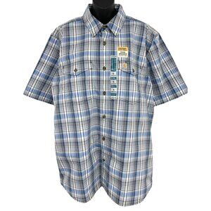 Carhartt Force Mens Short Sleeve Plaid Shirt Size XL Extra Large Blue White New